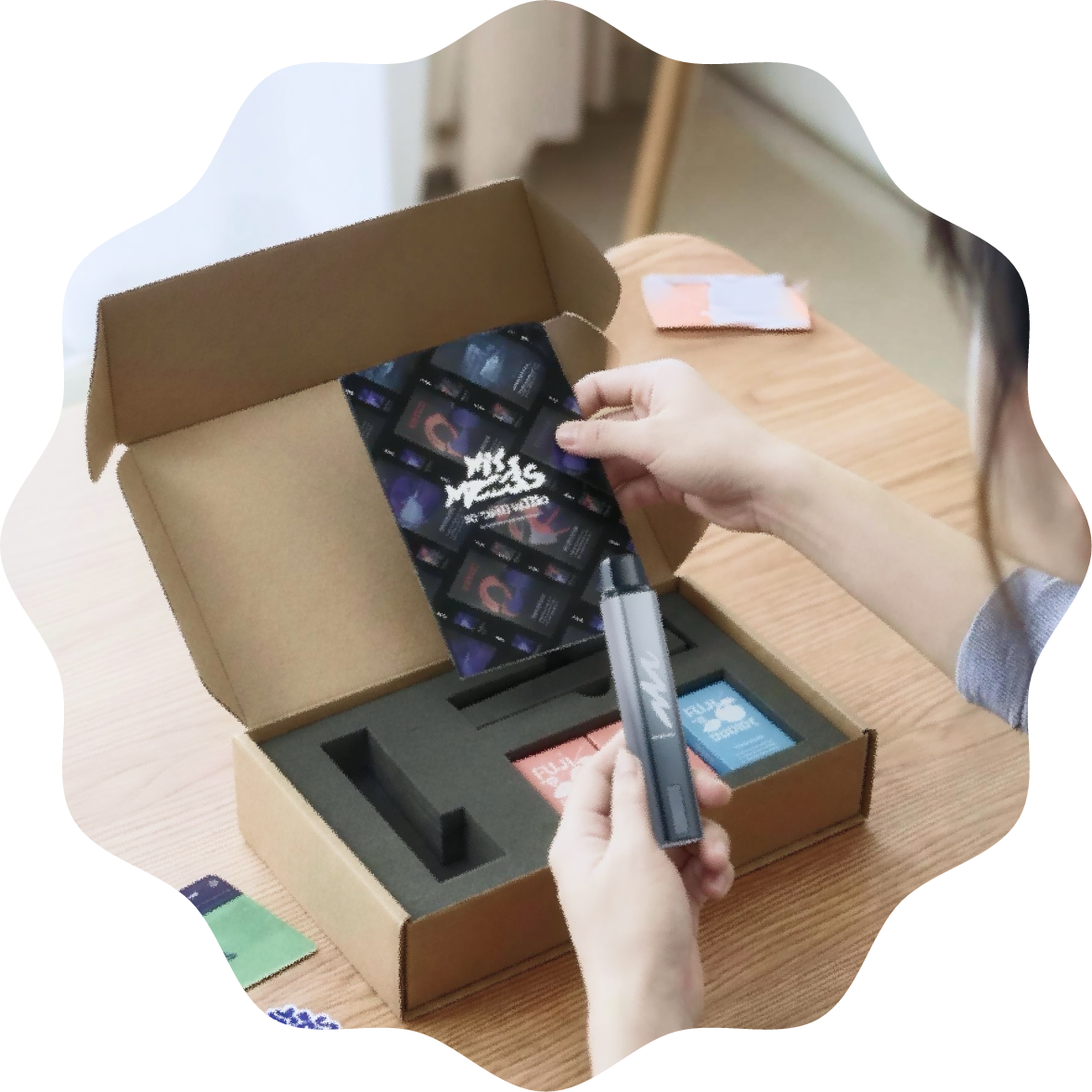MyMoods VAPEの製品ボックスとフレーバー