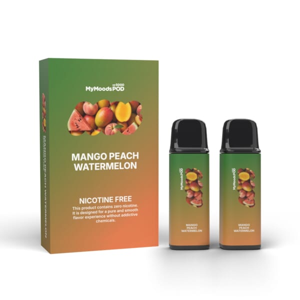 MyMoods POD MANGO PEACH WATERMELON（ノンニコチン）箱と POD 2本