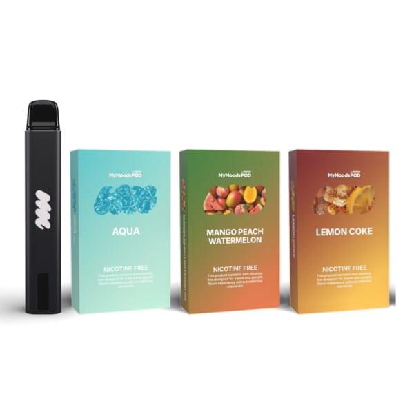 MyMoods PEN と POD 3箱（AQUA・MANGO PEACH WATERMELON・LEMON COKE／ノンニコチン）