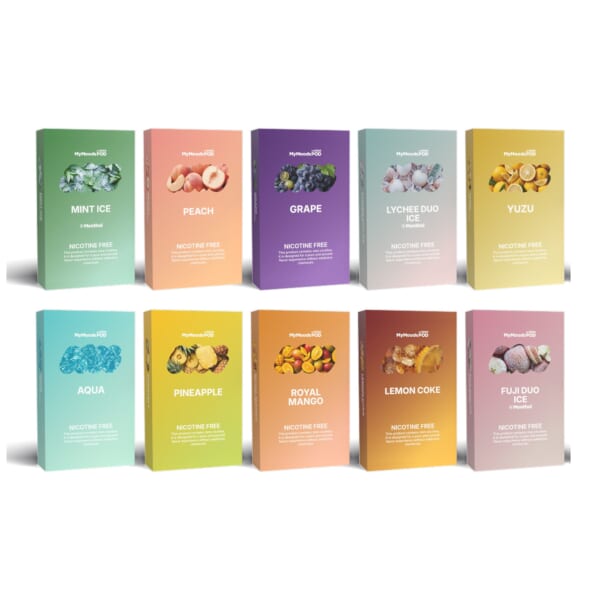 MyMoods POD 10箱（MINT ICE・PEACH・GRAPE・LYCHEE DUO ICE・YUZU・AQUA・PINEAPPLE・ROYAL MANGO・LEMON COKE・FUJI DUO ICE／ノンニコチン）