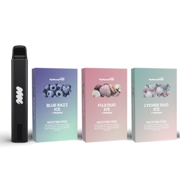 MyMoods PEN と POD 3箱（BLUE RAZZ ICE・FUJI DUO ICE・LYCHEE DUO ICE／ノンニコチン）